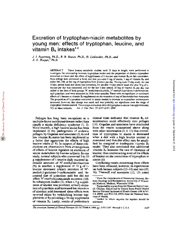(PDF) Excretion of tryptophanniacin metabolites by young men effects