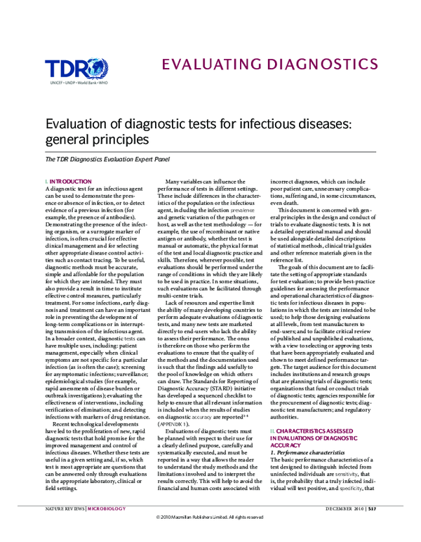 (PDF) Evaluation of diagnostic tests for infectious diseases: general ...