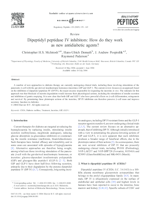 (PDF) Dipeptidyl peptidase IV inhibitors: how do they work as new ...