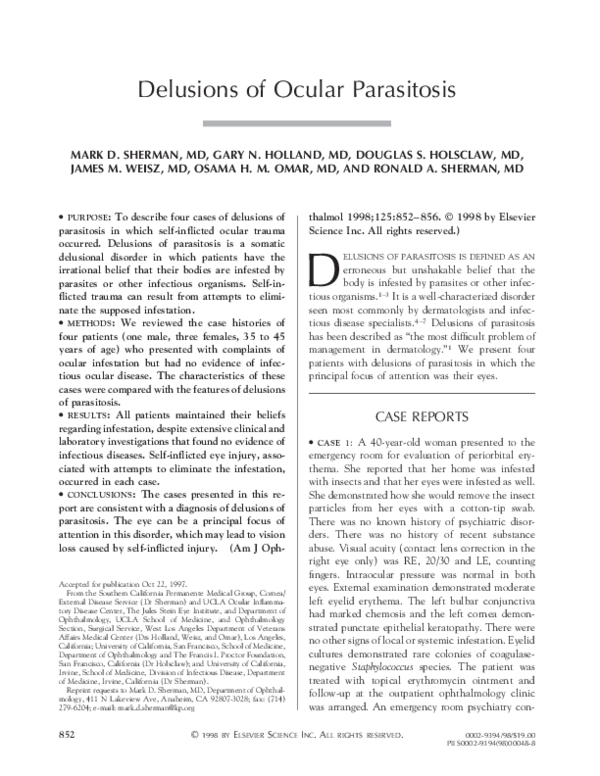 (PDF) Delusions of ocular parasitosis