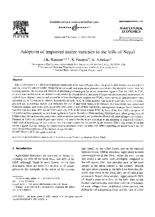 (PDF) Adoption of improved maize varieties in the hills of Nepal