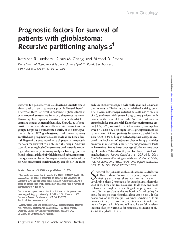 (PDF) Prognostic factors for survival of patients with glioblastoma ...