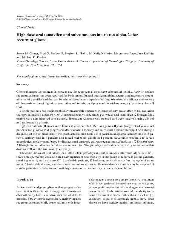 (PDF) High dose oral tamoxifen and subcutaneous interferon alpha-2a for ...