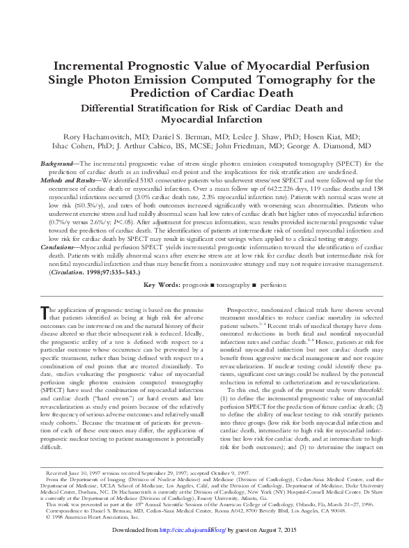 (PDF) Incremental prognostic value of myocardial perfusion single ...