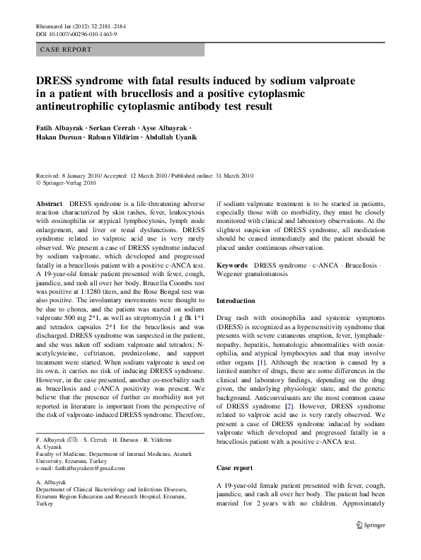 (PDF) DRESS syndrome with fatal results induced by sodium valproate in ...