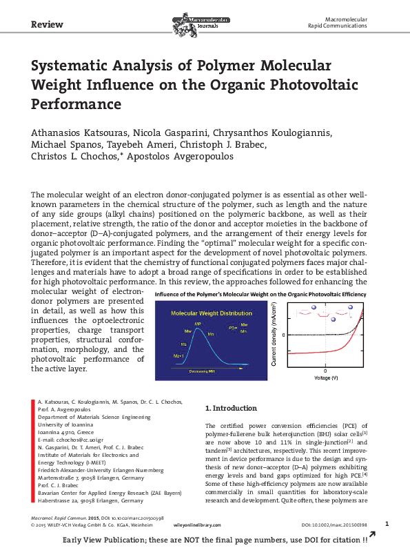(PDF) Systematic Analysis of Polymer Molecular Weight Influence on the ...