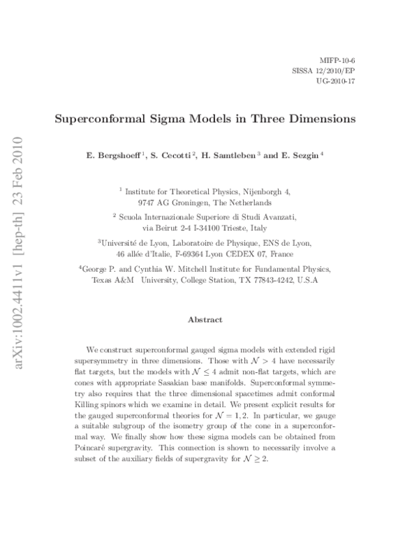 (PDF) Superconformal sigma models in three dimensions