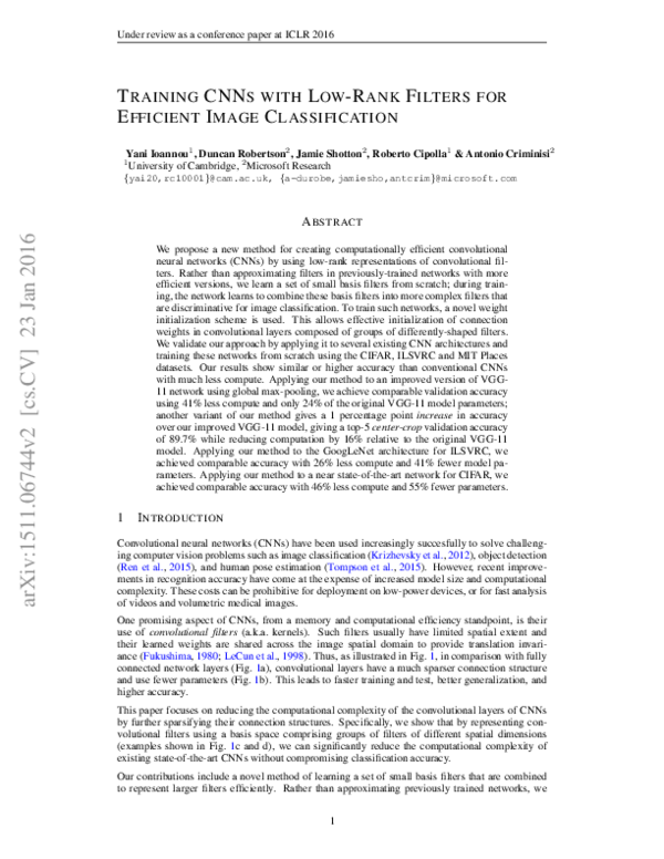 (PDF) Training CNNs with Low-Rank Filters for Efficient Image ...