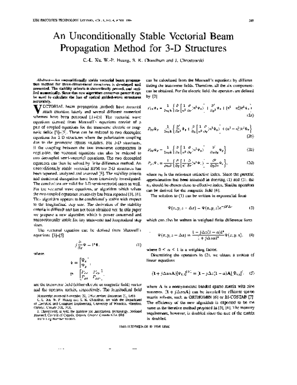(PDF) An unconditionally stable vectorial beam propagation method for 3 ...