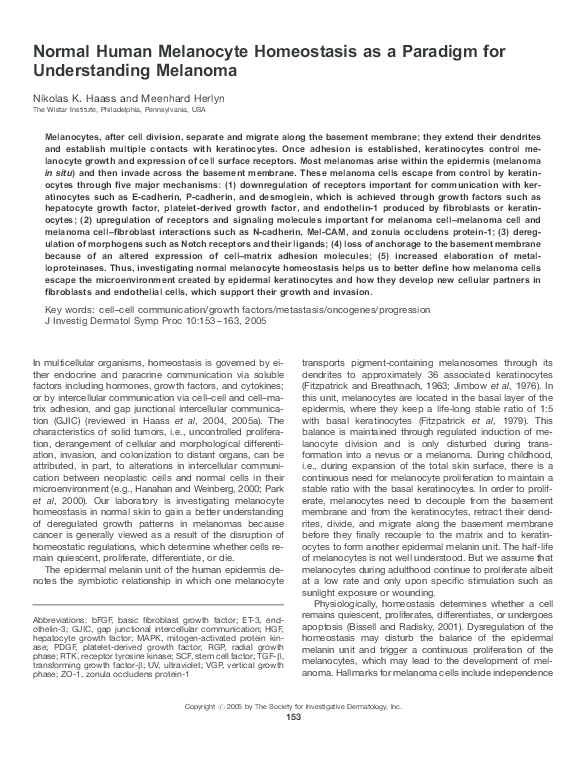 (PDF) Normal human melanocyte homeostasis as a paradigm for ...
