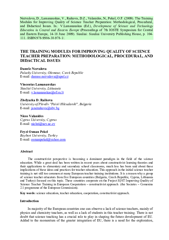 (PDF) THE TRAINING MODULES FOR IMPROVING QUALITY OF SCIENCE TEACHER ...