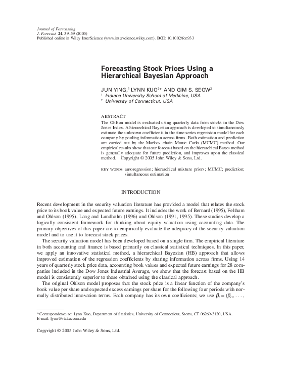 (PDF) Forecasting stock prices using a hierarchical Bayesian approach