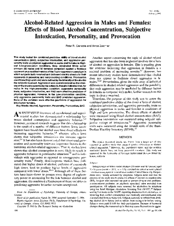 (PDF) Alcohol-Related Aggression in Males and Females: Effects of Blood ...