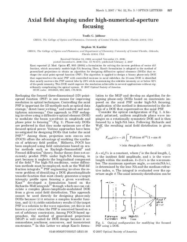 (PDF) Axial field shaping under high-numerical-aperture focusing