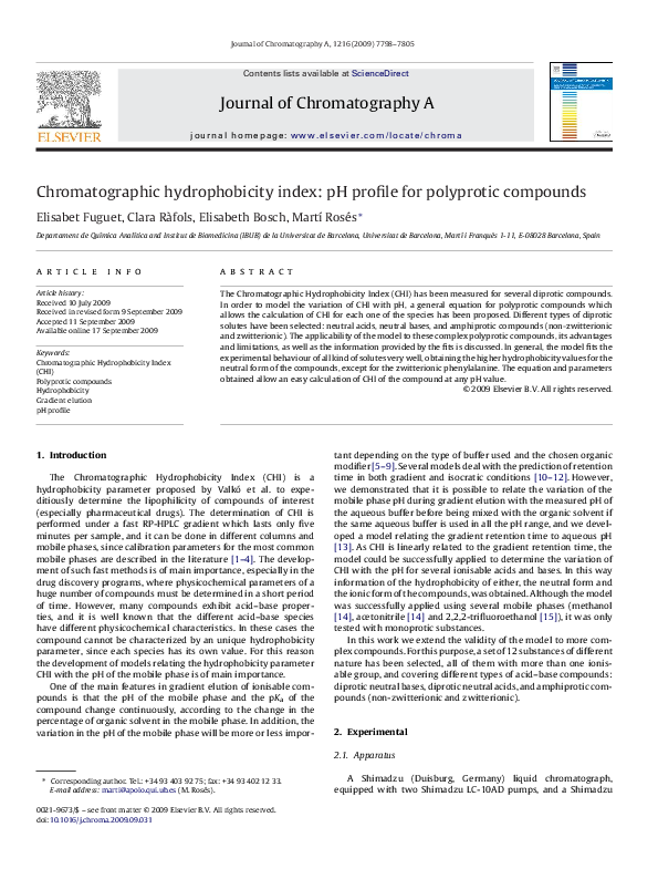 (PDF) Chromatographic hydrophobicity index: pH profile for polyprotic ...