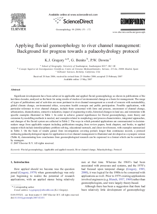(PDF) Applying fluvial geomorphology to river channel management ...