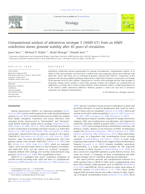(PDF) Computational analysis of adenovirus serotype 5 (HAdV-C5) from an ...