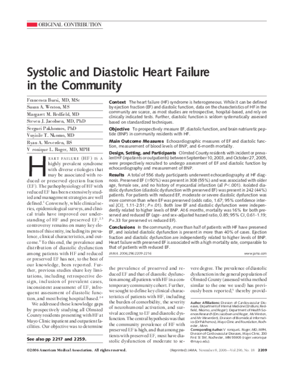 (PDF) Systolic and Diastolic Heart Failure in the Community