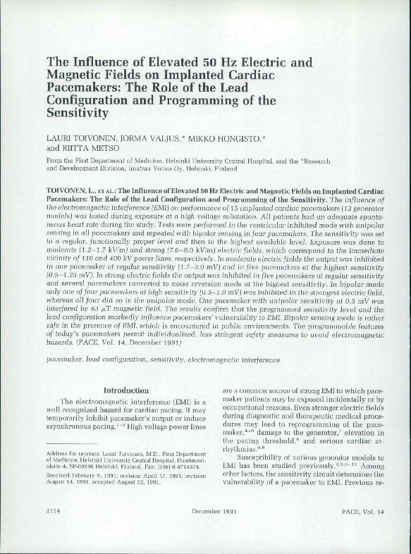 (PDF) The Influence of Elevated 50 Hz Electric and Magnetic Fields on ...
