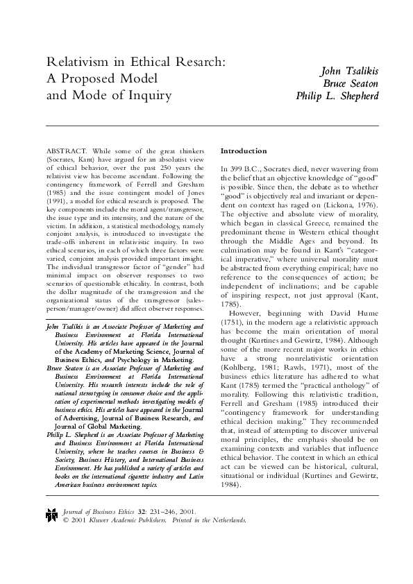 (PDF) Relativism in ethical research: a proposed model and mode of inquiry