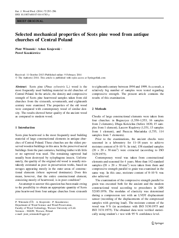 (PDF) Selected mechanical properties of Scots pine wood from antique ...