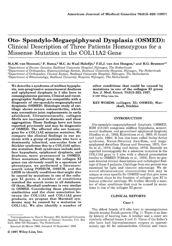 (PDF) Oto-spondylo-megaepiphyseal dysplasia (OSMED): Clinical ...