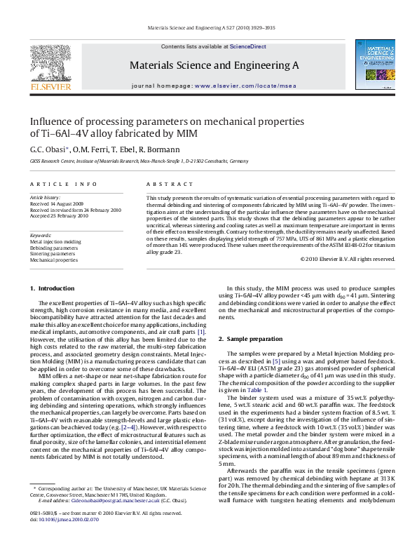 (PDF) Influence of processing parameters on mechanical properties of Ti ...