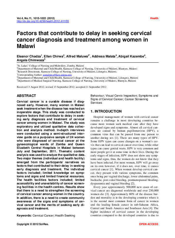 (PDF) Factors that contribute to delay in seeking cervical cancer ...