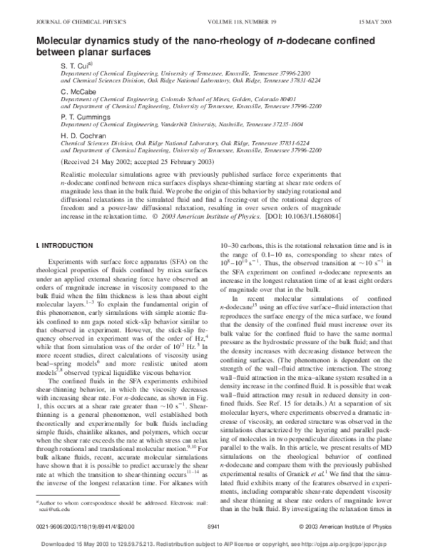 (PDF) Molecular dynamics study of the nano-rheology of n-dodecane ...