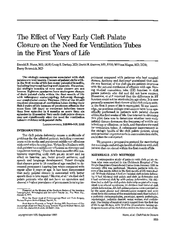 (PDF) The effect of very early cleft palate closure on the need for ...