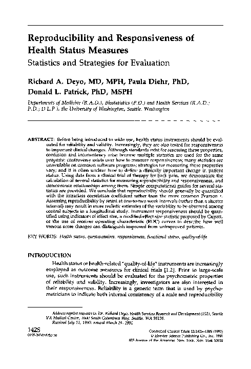 (PDF) Reproducibility and responsiveness of health status measures ...