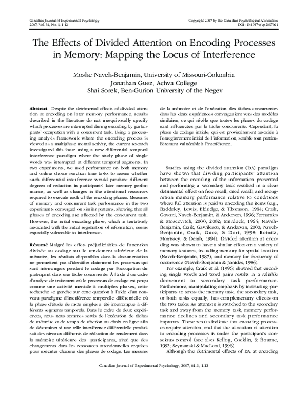 (PDF) The effects of divided attention on encoding processes under ...