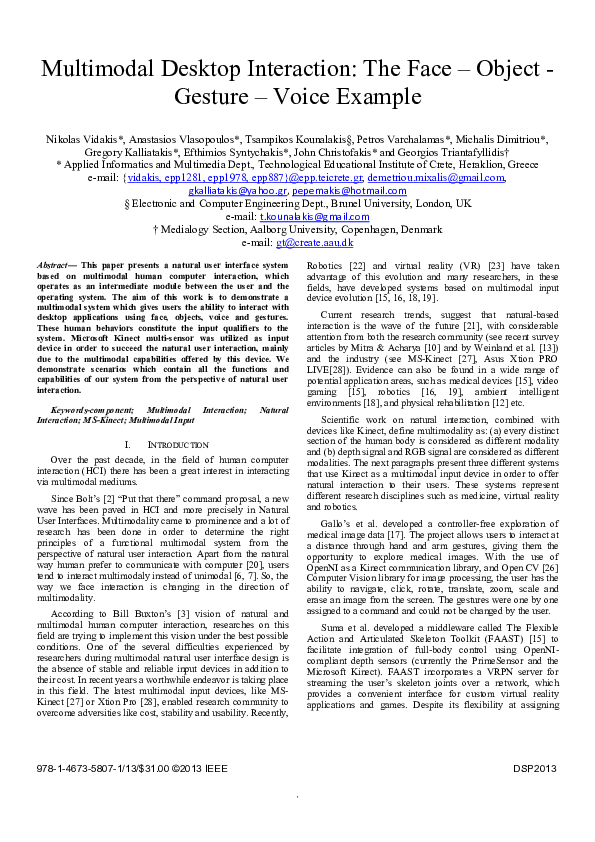 (PDF) Multimodal desktop interaction The face object gesture