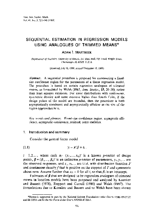 (PDF) Sequential estimation in regression models using analogues of ...