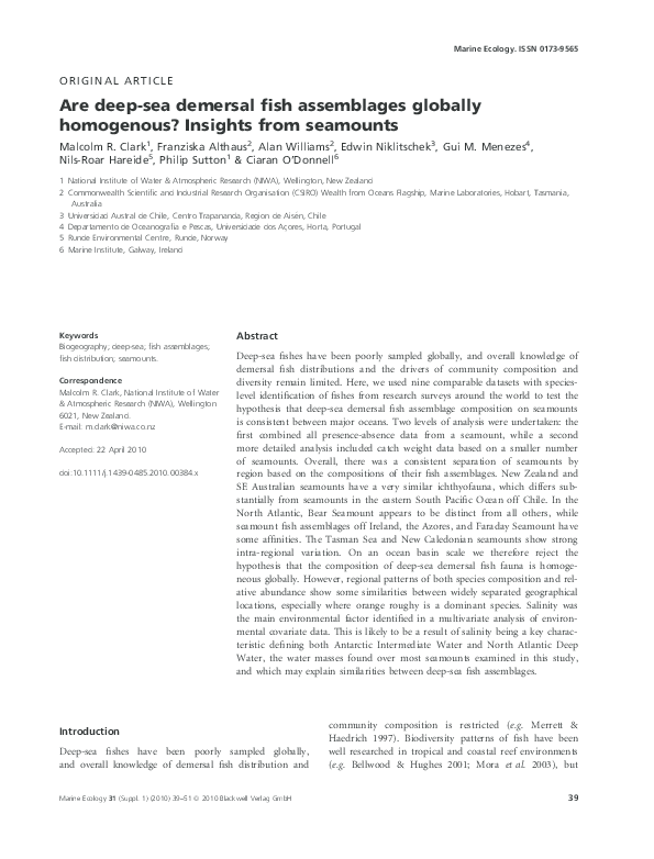 (PDF) Are deep-sea demersal fish assemblages globally homogenous ...