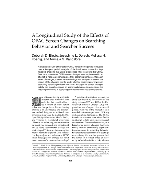 (PDF) A Longitudinal Study of the Effects of OPAC Screen Changes on ...