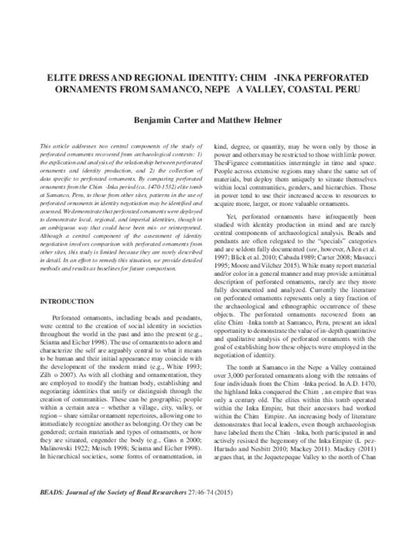 (PDF) Carter & Helmer -- Elite Dress and Regional Identity: Chimú-Inka ...