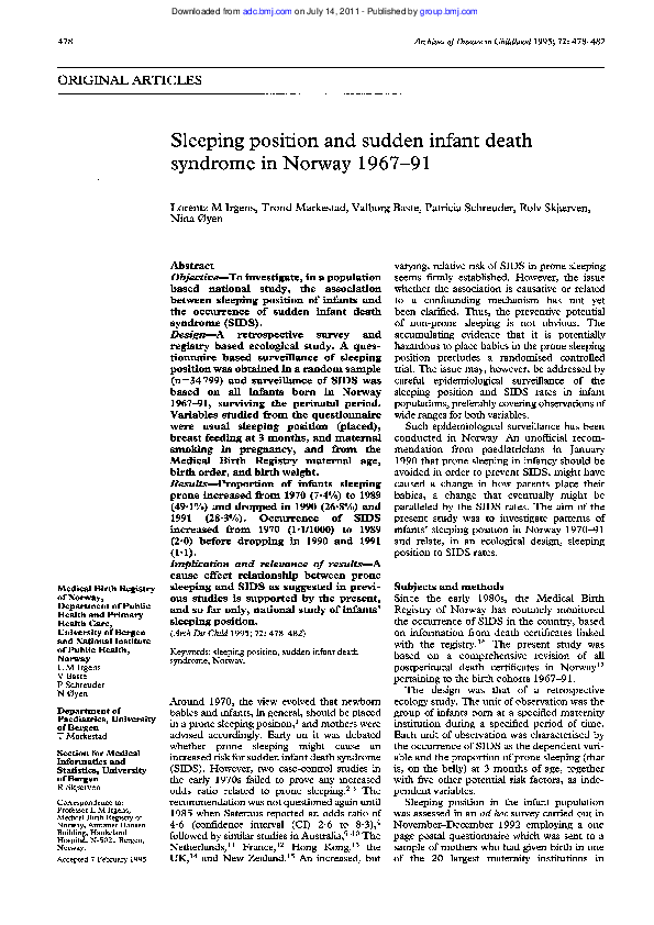 (PDF) Sleeping position and sudden infant death syndrome (SIDS) effect