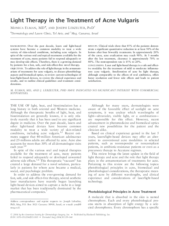 (PDF) Light Therapy in the Treatment of Acne Vulgaris Monica Elman