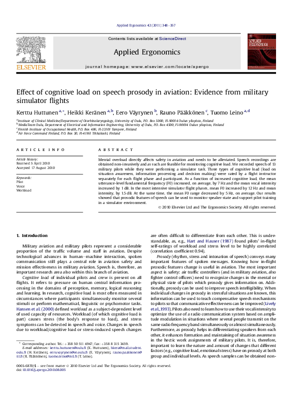 (PDF) Effect of cognitive load on speech prosody in aviation: Evidence ...