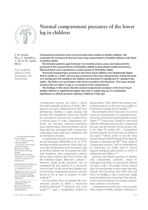 (PDF) Normal compartment pressures of the lower leg in children Mark