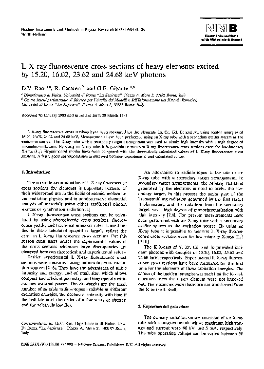 (PDF) L Xray fluorescence cross sections of heavy elements excited by