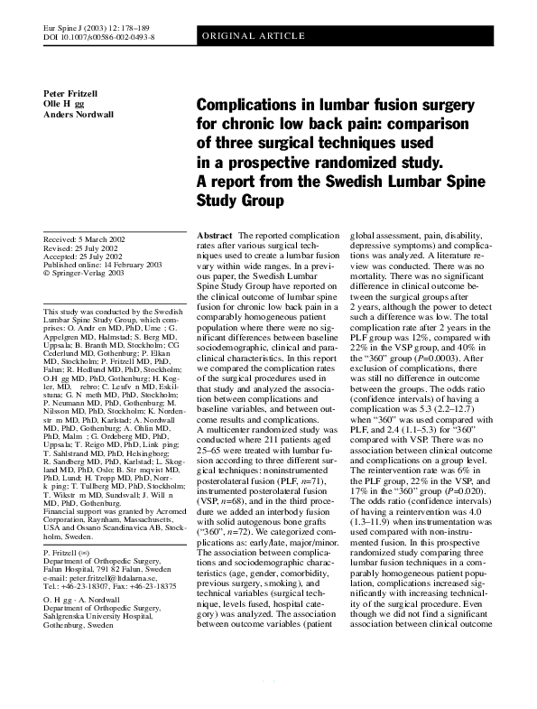(PDF) Complications in lumbar fusion surgery for chronic low back pain ...