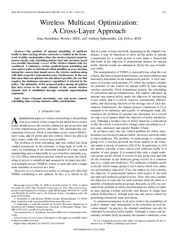 (PDF) Wireless Multicast Optimization: A Cross-Layer Approach