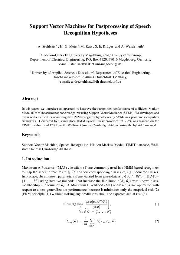 (PDF) Support vector machines for postprocessing of speech recognition ...