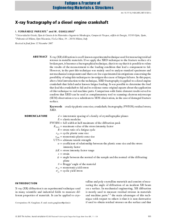 (PDF) Xray fractography of a diesel engine crankshaft Inés Pariente