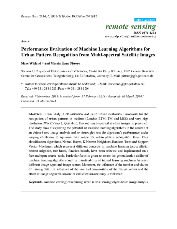 (PDF) Performance Evaluation of Machine Learning Algorithms for Urban ...