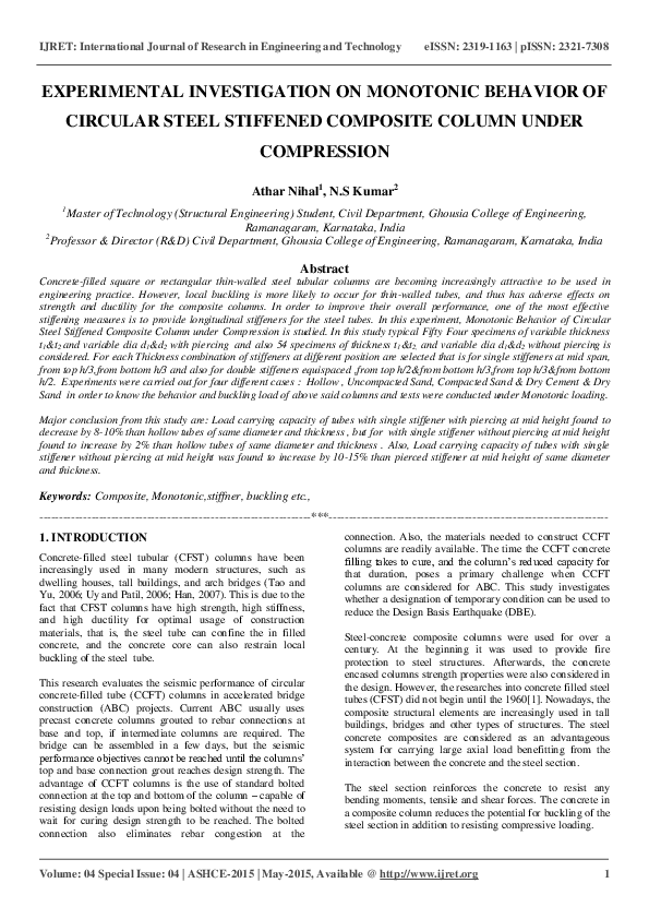 (PDF) EXPERIMENTAL INVESTIGATION ON MONOTONIC BEHAVIOR OF CIRCULAR ...