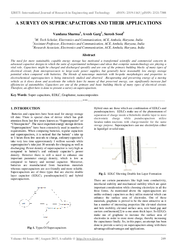 (PDF) A SURVEY ON SUPERCAPACITORS AND THEIR APPLICATIONS