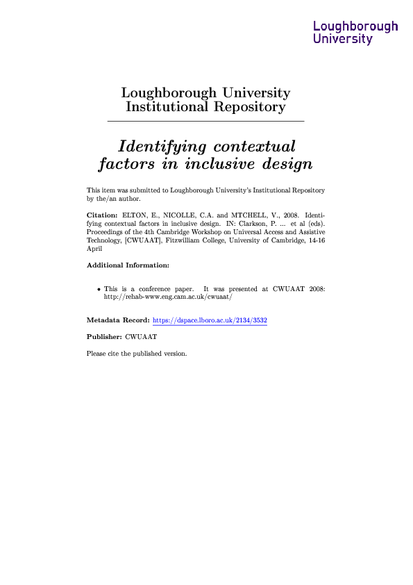 (PDF) Identifying contextual factors in inclusive design